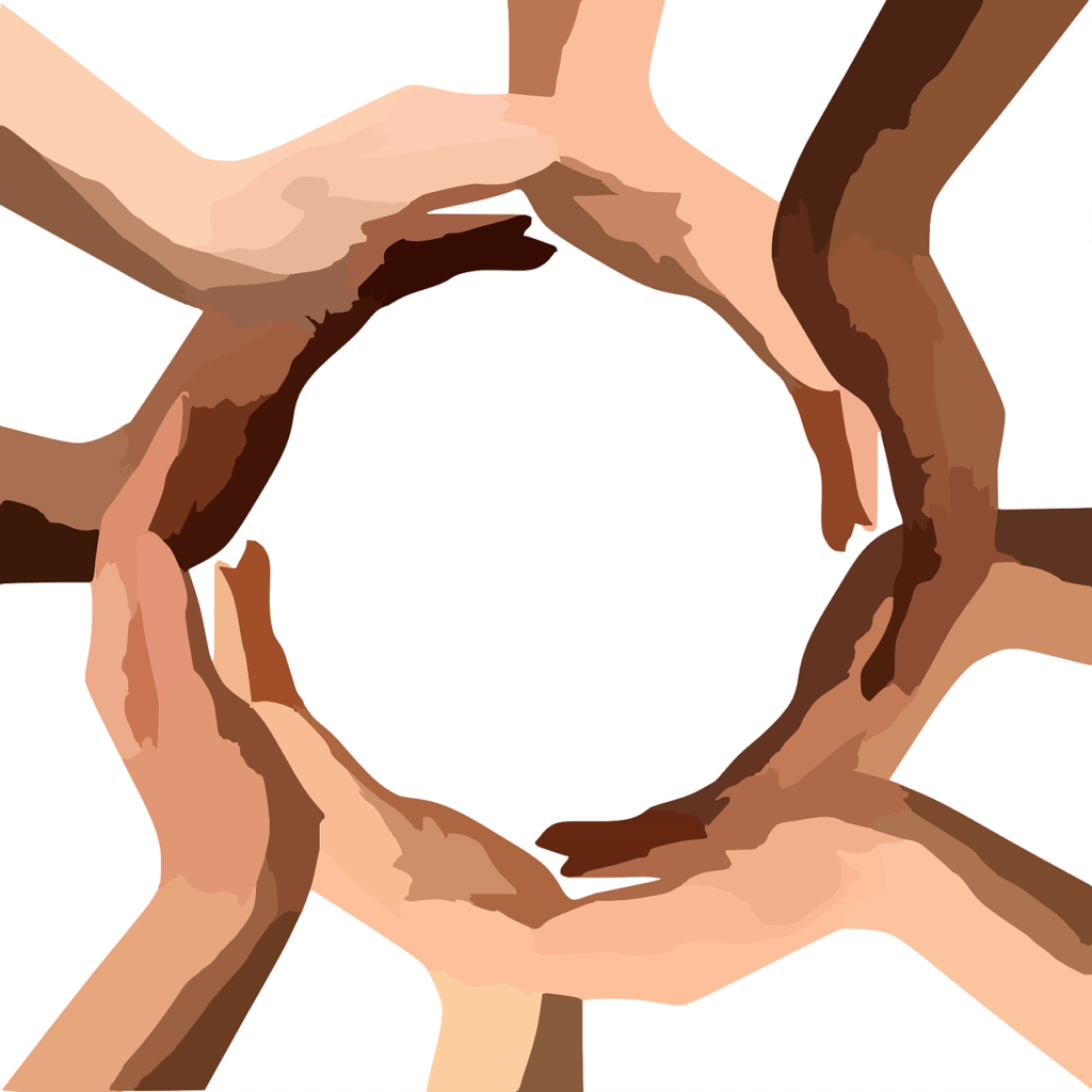 drawing of multiracial hands in a circle