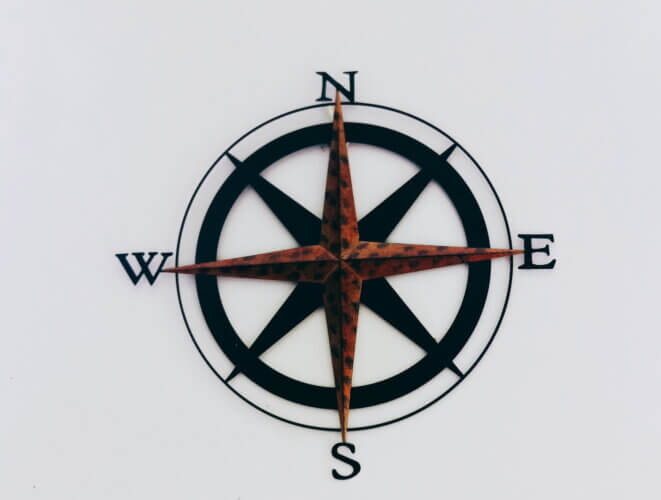 Black and red compass directions