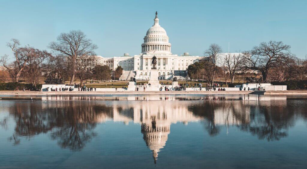Daytime view of the U.S. Capitol building from across the Reflecting Pool