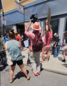 Protestors in Biddeford Maine outside of Sen Susan Collin' local office there