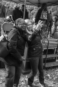 Shay Stewart-Bouley and gubernatorial candidate Hannah Pingree taking a selfie at a Maine event ahead of midterm elections in 2026